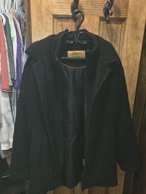 Rare Adolfo Designer Pea Coat - Black Cashmere/Wool-Blend with Zip Front